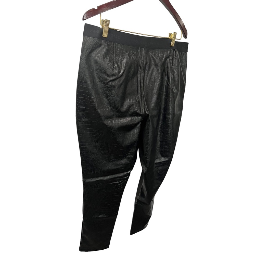KARL LAGERFELD PARIS BLACK VEGAN LEATHER CROC PRINT ELASTIC BAND PANTS - Picture 9 of 13
